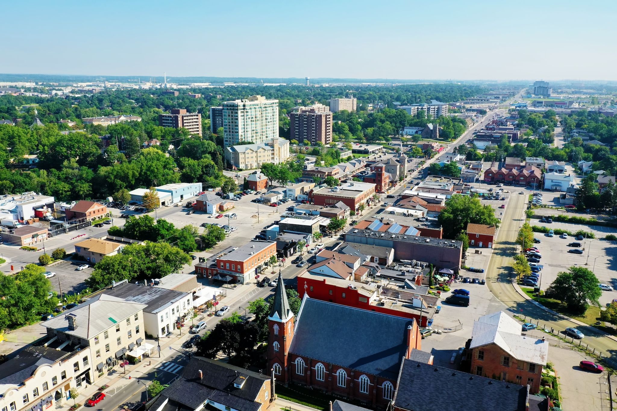 Aerial view of downtown Milton, Ontario